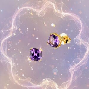 AAQUATIF AAA Amethyst 6mm Cushion Studs • 18k Gold Vermeil • Signed AA+Q